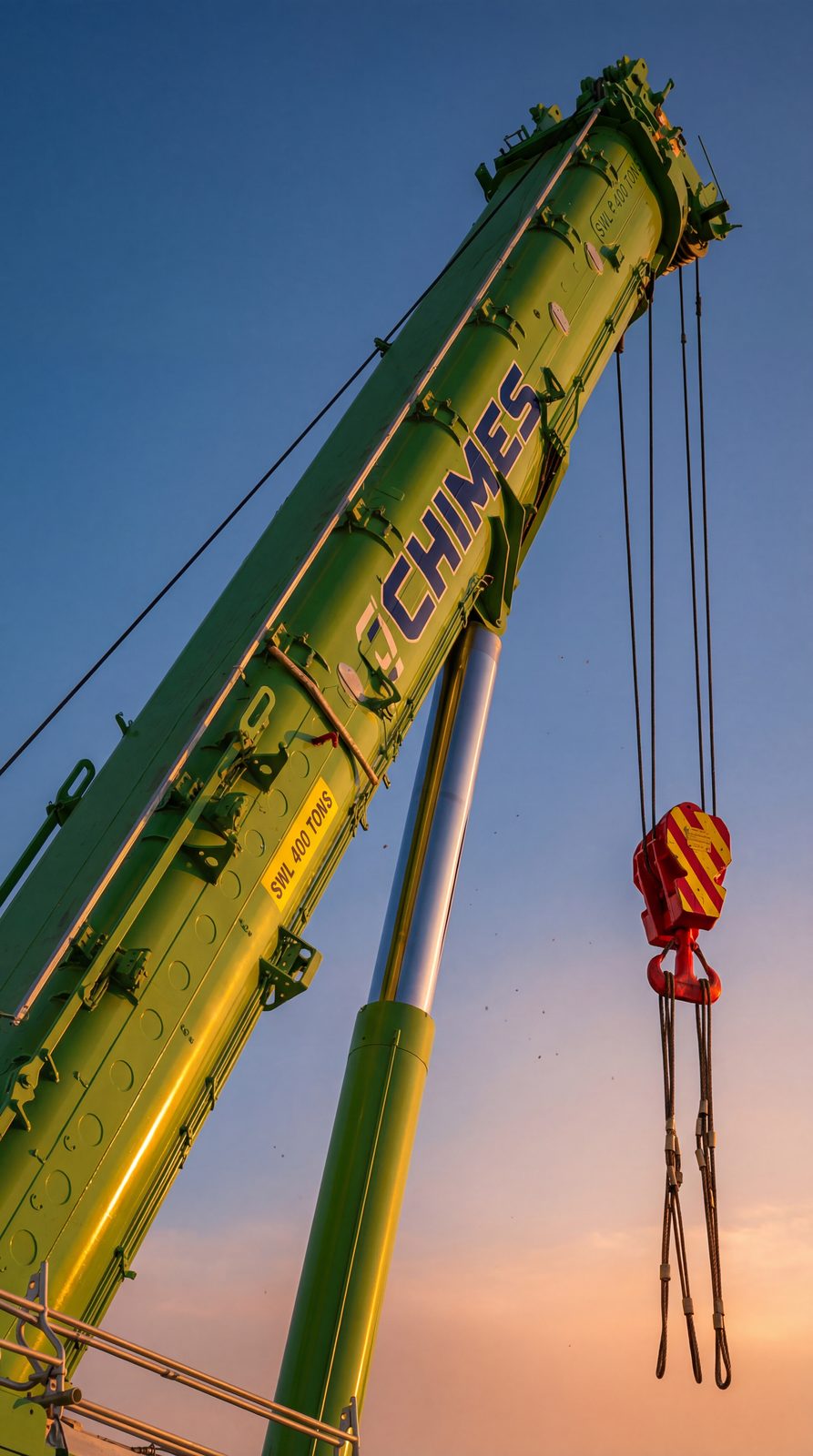 Crane boom against golden sky