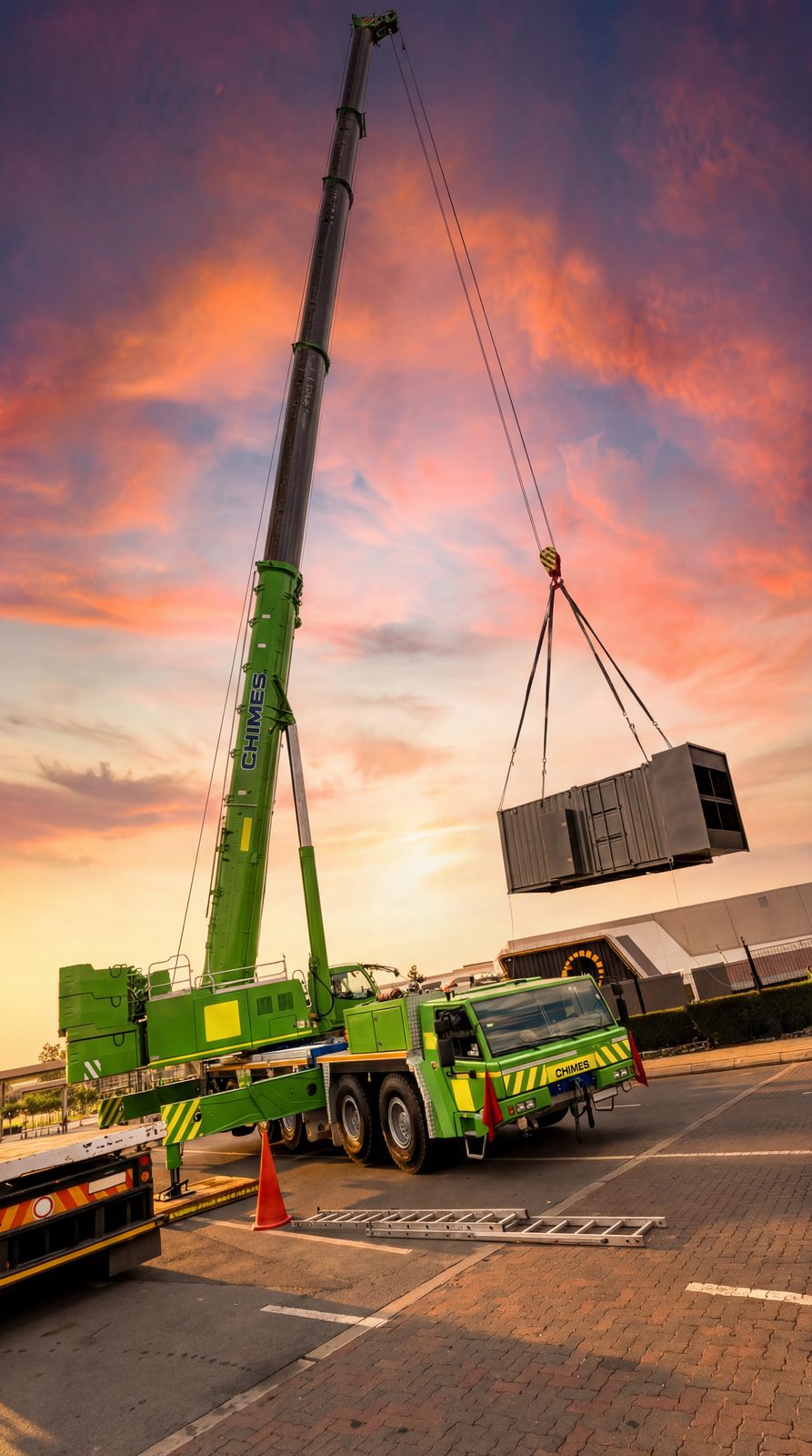 Crane on site at sunset