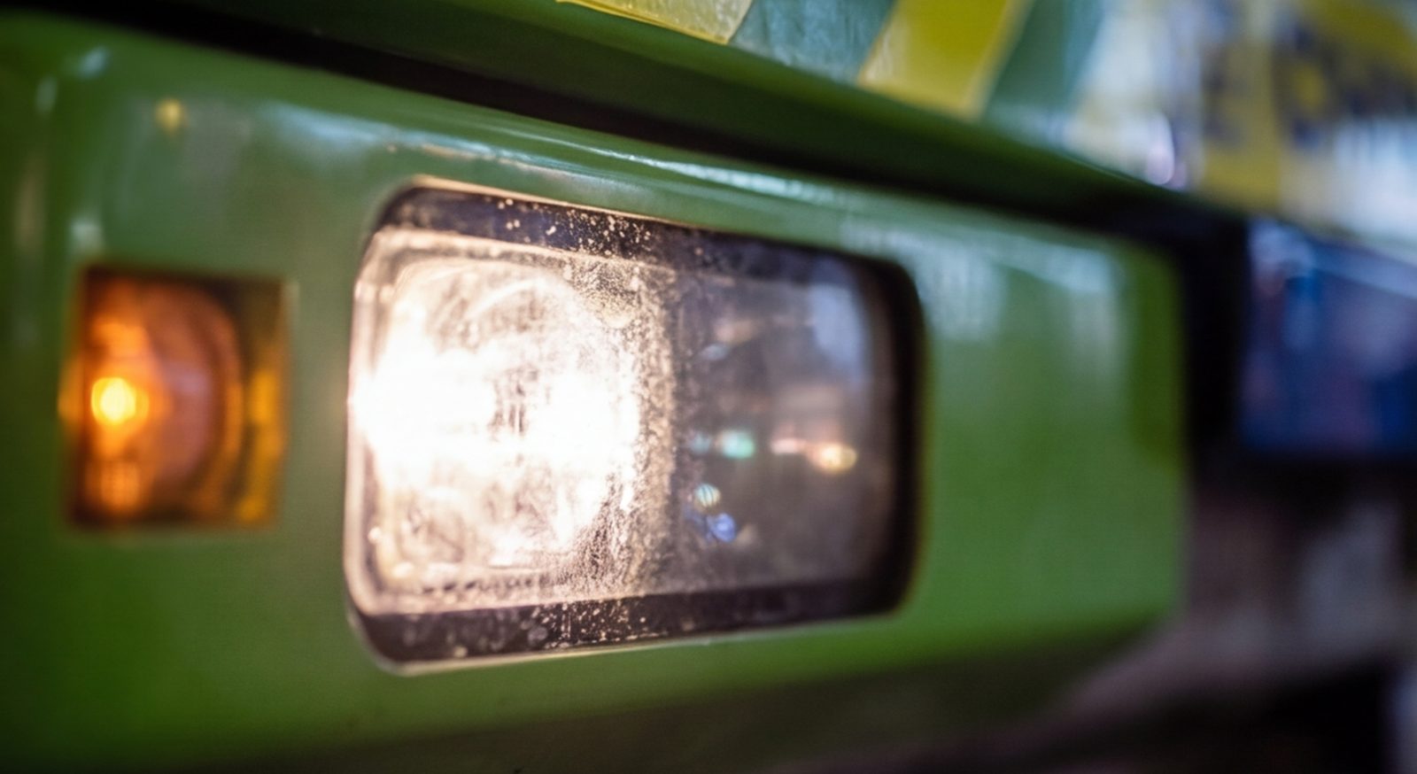 Crane headlight close-up