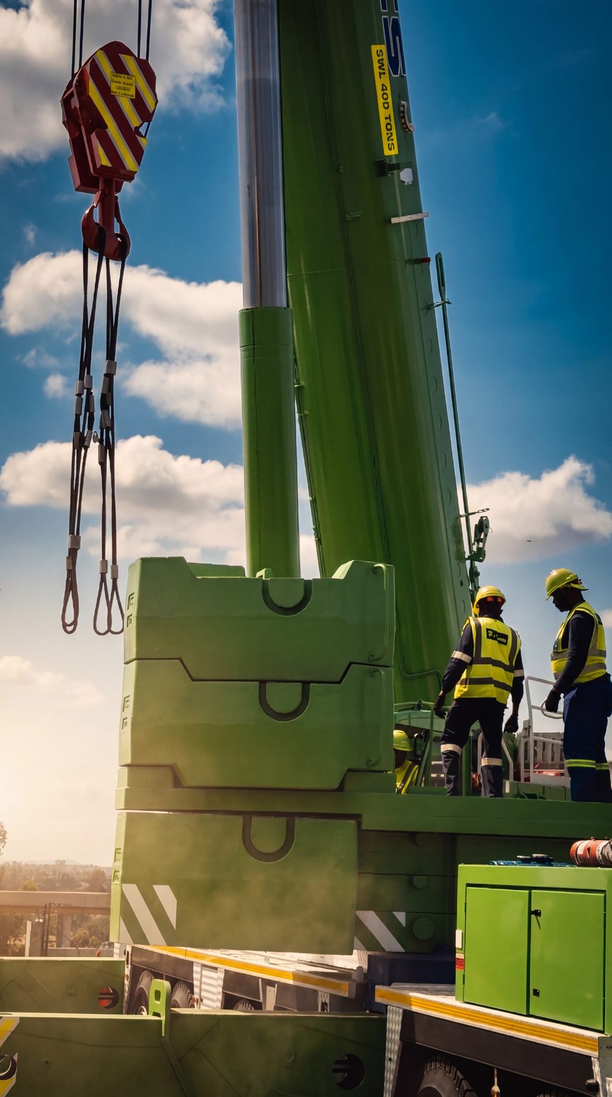 Crew working with crane hook